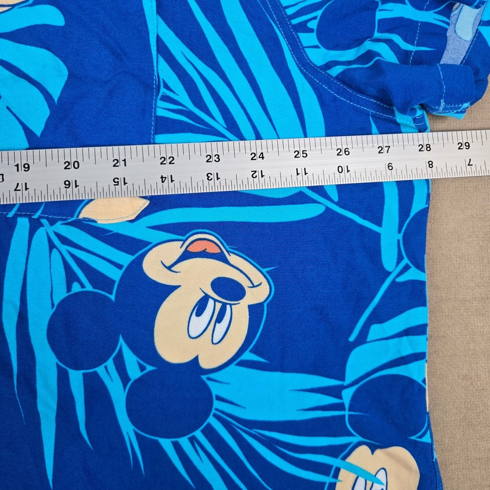 Disney Mickey Mouse Blue Hawaiian Tropical Palm Rayon Button Up Shirt Mens XXL - Picture 4 of 5